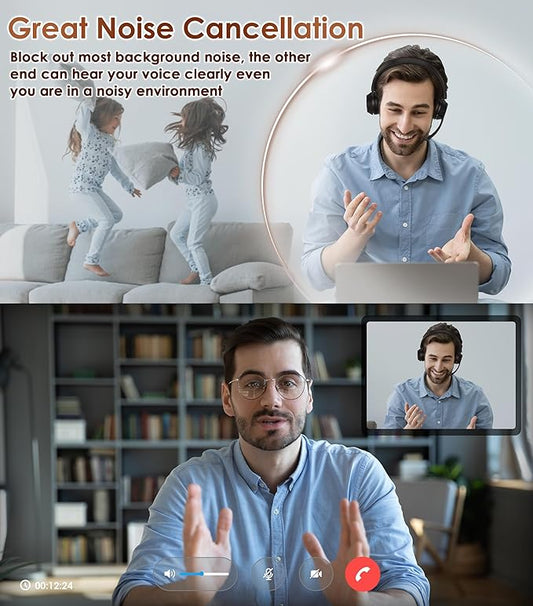 (Upgraded Version) Wireless Headset, Bluetooth Headset with Noise Cancelling Microphone, Best Headphones with Mic Mute & USB Dongle for PC/Computer/Laptop/Cell Phones/Remote Work/Call Center