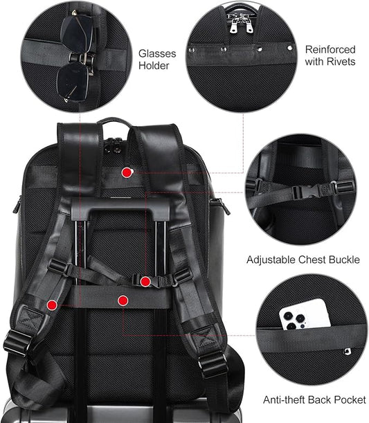 TIDING Genuine Leather Backpack for Men, 17.3 Inch Laptop Bag TSA Friendly Travel Rucksack Hiking Camping Daypack