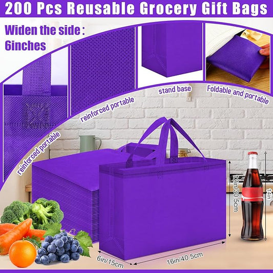 Windyun Reusable Grocery Bags Large Non Woven Shopping Bags with Handles Foldable Portable Tote Bulk, 16x6x12 Inch