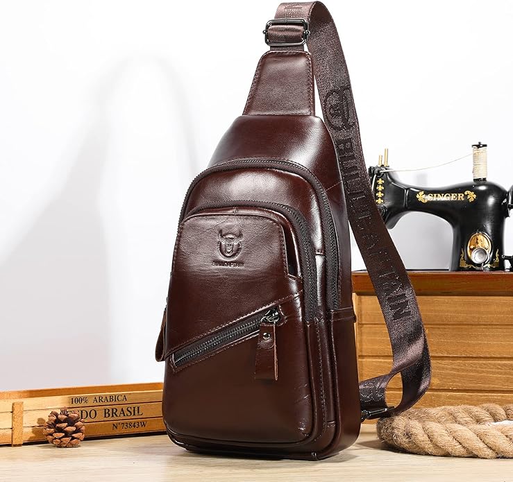 LUKZIJAES Genuine Leather Sling Bag for Men