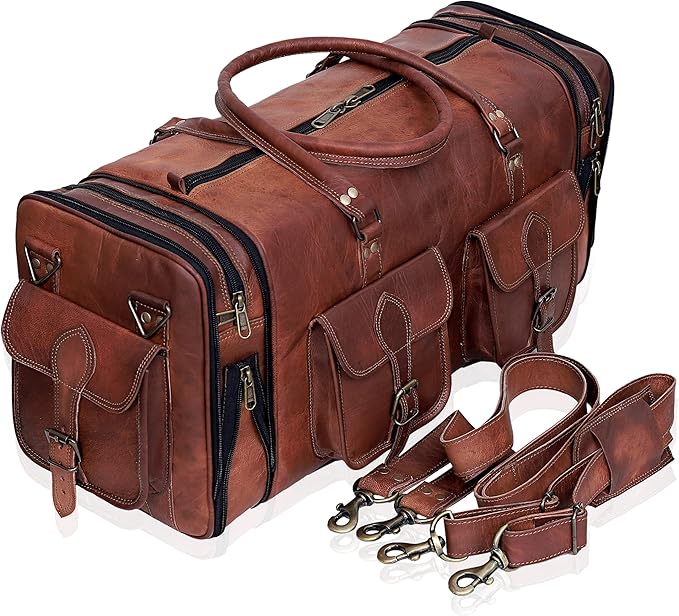Handmade Vintage Travel Luggage 30 Inch Duffel Gym Sports Bag Weekender Travel Overnight Carry One Duffel Bag For Men (30 inch large)