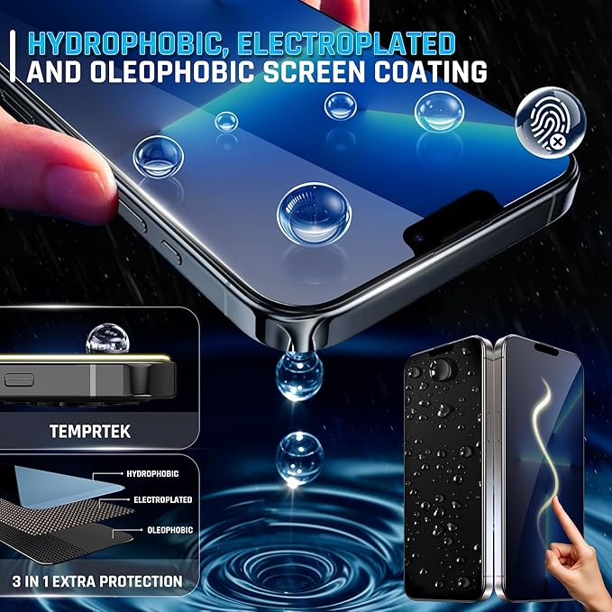 TEMPRTEK+ 2 Pack Privacy Screen Protector for iPhone 14 Pro Max | 9H+ Military Grade 3X Protection for iPhone 14 Pro Max Screen Protector | Anti Scratch/Spy | Bubble Free | No Glare | Case Friendly