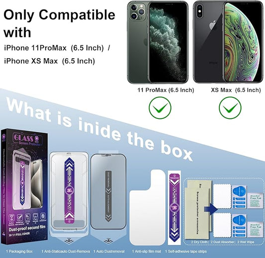 2 Pack Matte Screen Protector for iPhone 11 Pro Max and iPhon XS MAX 6.5-Inch Auto Dust Removal, No Bubbles, Tempered Glass Film, Easy Installation