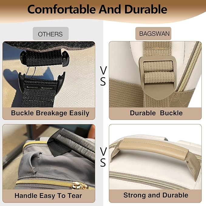 Laptop Backpack for Women Girls Bookbag - 17.3 Inch School Backpacks with USB Charging Port for Teen Students College Nurse Book Bag Work Teacher Back Pack Waterproof Casual Travel Daypack Khaki Beige