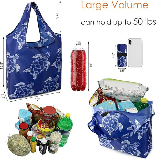 BeeGreen Animal Reusable Shopping Bags Grocery Totes 10 Pack with Zipper Carry Pouch Cute Shopper Bags XLarge Machine Washable Durable Gifts for Animal Lovers Women