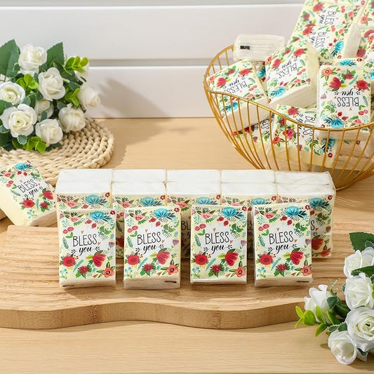 Therwen 100 Pack Pocket Tissues Travel Packs Bulk 1000 Sheet Mini Tissues Bulk 3 Ply Small Travel Size Paper Individual Pocket Size (Blossom)