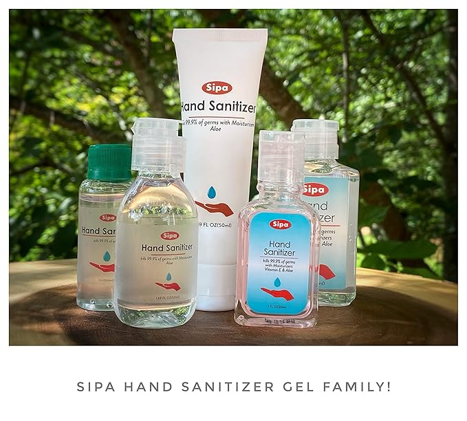 SIPA Hand Sanitizer Travel Size 2oz/ 60 ml, Flip Cap Bottle, Bulk Travel Size, Soothing Gel with Aloe and Vitamin E (Pack of 16)