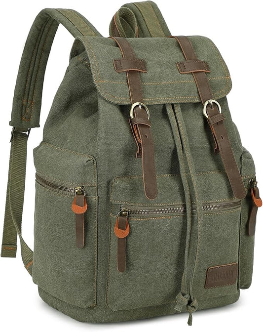 Bluboon Vintage Backpack Leather Trim Casual Bookbag Men Women Laptop Travel Rucksack