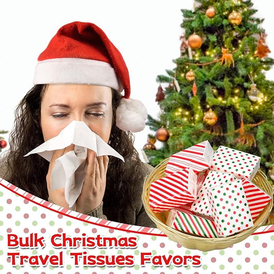 Ctosree 50 Pack Christmas Pocket Tissues Candy Cane Travel Packs Bulk 500 Sheet Small Facial Individual Tissues Pocket Packs 3 Ply Mini Travel Size for School Outdoor Camping