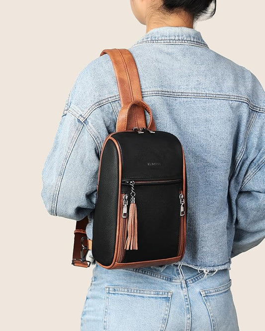 FADEON Sling Bag for Women, Crossbody Purse with Tassels, Designer Leather Shoulder Chest Bags for Travel