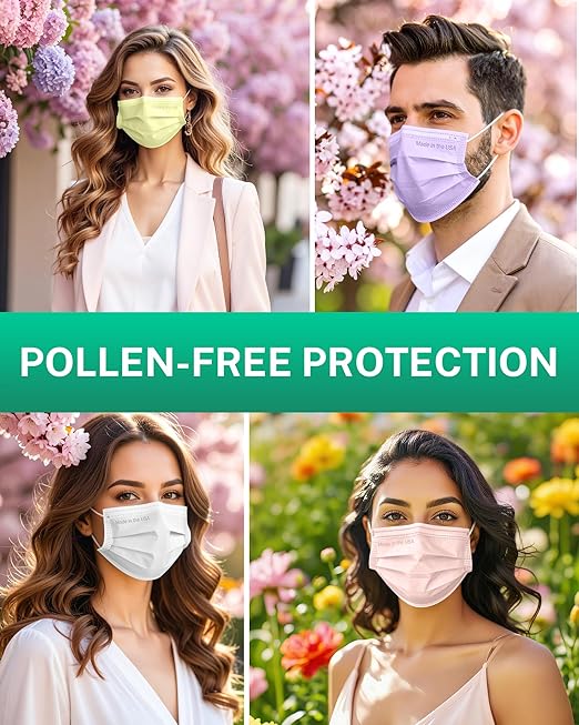 Disposable Face Masks Made in USA, 4 Ply for Families, Students, Breathable All-Day Wear & Safety, FSA HSA Eligible, ASTM Level 3 Medical Grade, 50 Pack, Lavender Mint