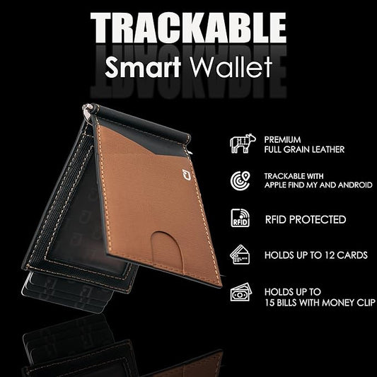 Jenoss Smart Tracking Wallet For Men: Smart Tracker Works with Apple Find My Full Grain Leather, Slide Pop Up Card, Minimalist Compact 12 Cards Slot Organizers ID Money Clip