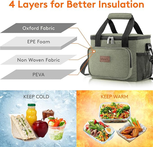 Lifewit Medium Lunch Bag Insulated Lunch Box Soft Cooler Cooling Tote for Adult Men Women, Dark Green 12-Can (9L)