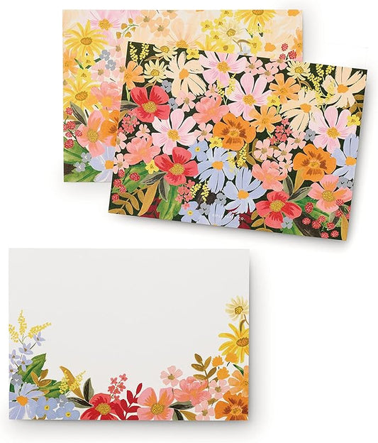 RIFLE PAPER CO. Marguerite Social Stationery Set - Set of 12 Cover-Weight Flat Notes - Full Color Designs on Back - Natural White Cover Paper - Great for Thank Yous, Greetings and More