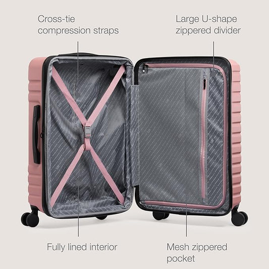 U.S. Traveler Boren Polycarbonate Hardside Rugged Travel Suitcase Luggage with 8 Spinner Wheels, Aluminum Handle, Pink, Checked-Large 30-Inch