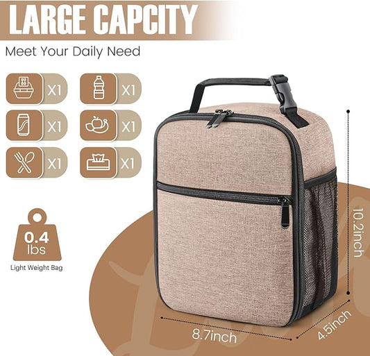 Lunch Bag for Men/Women, Reusable Lunchbox for Adult, Small Insulated Lunch box, Lunch Tote Bag for Office, Work, Picnic - Khaki