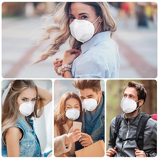 Akgk KN95 Face Mask 50 PCS, Breathable Protection 5-Ply White Masks, Cup Dust Safety
