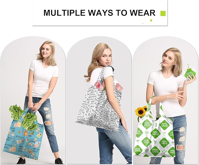 BeeGreen Print Reusable Shopping Bags 6 Pack - Heavy Duty Washable and Foldable Polyester Shopping Bag for Women, Reusable Gift Grocery Totes Market Tote Bag with Handles for Travel Holiday