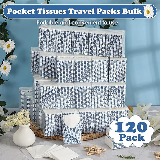 120 Pack Pocket Tissues 1200 Sheets Small Mini Travel Size Tissue Packs 3 Ply Unscented with Unique Embossing Process Individual Portable Tissue Pack for Purse Travel Camping
