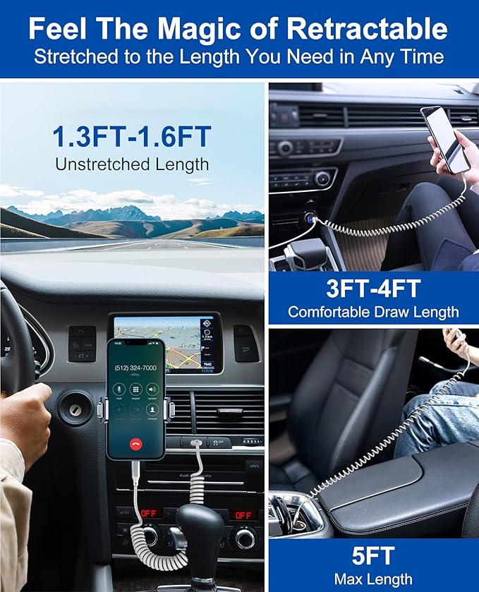 Coiled Lightning Cable for Car - 2 Pack 4ft MFi Certified Retractable iPhone Charger Cord, Short Curly Apple CarPlay Cable for iPhone 14/13/12/11/Pro/Pro Max/X/XR/XS/8, White