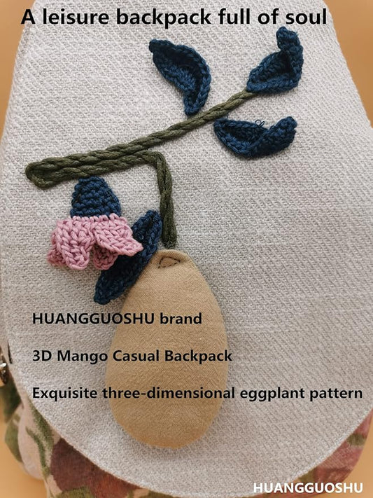 HUANGGUOSHU Women Cotton Woven Bohemian Hemp Boho Canvas Embroidery Multi Pocket Retro Cute Backpack Wallet Backpack Mango