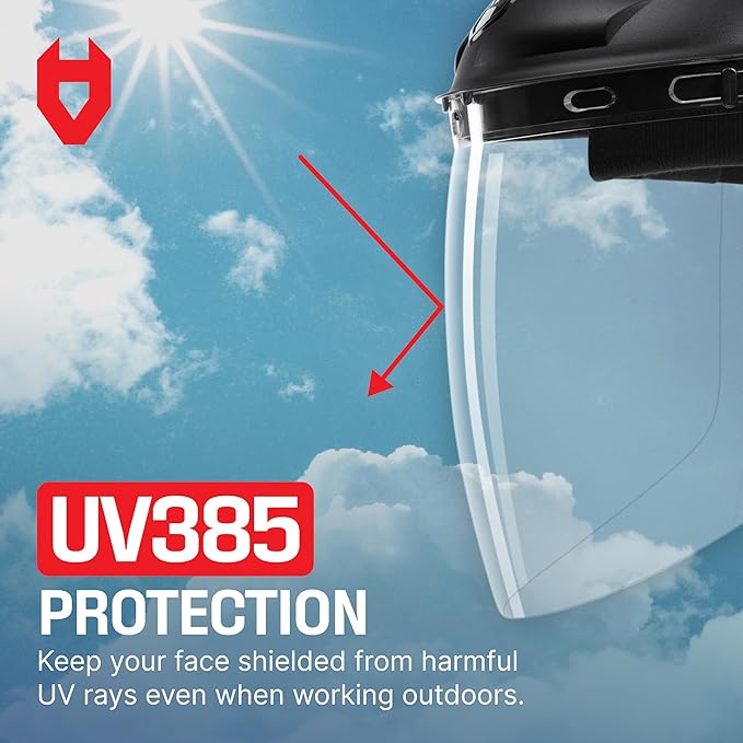 NoCry Premium Safety Face Shield for Grinding and Cutting — Clear Anti-Fog, Impact Resistant Visor and Adjustable Headgear — ANSI Z87.1 Certified for Industrial Use — Washable Sweatbands Included