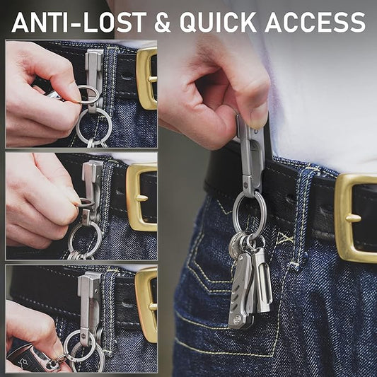 KeyUnity EDC Belt Keychain Clip Quick Release, Stainless Steel Duty Belt Key Ring Holder for Pants, Jeans, Trousers