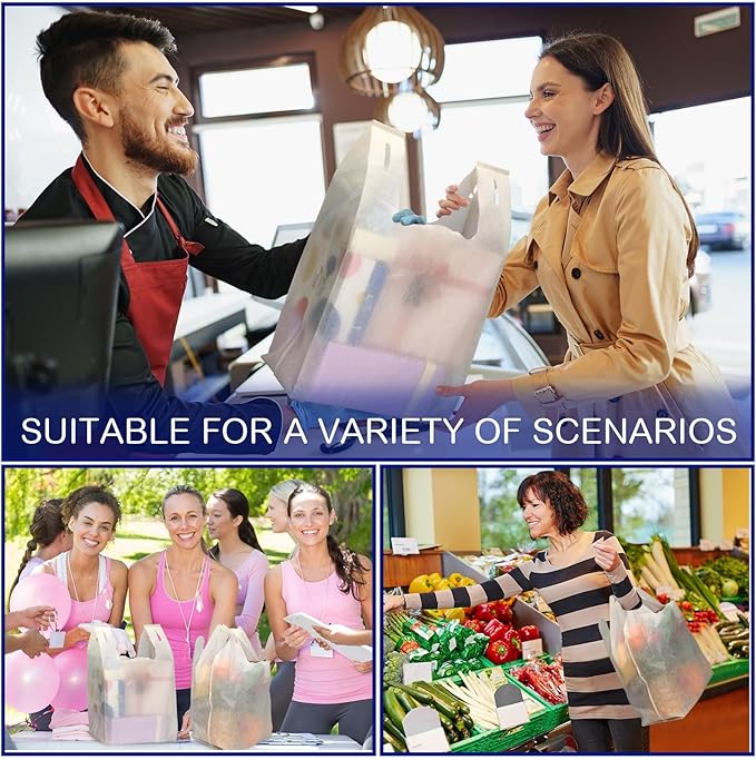 Windyun Large Grocery T-shirt Bags Bulk Reusable Non Woven Shopping Bag Foldable Gift Tote with Handle, 21x11x6 Inch