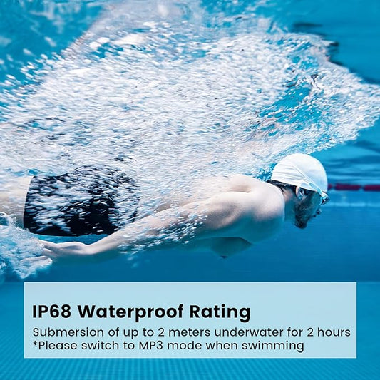 Run Plus Bone Conduction Headphones, Open-Ear Bluetooth Headphones, 32GB MP3 Player, IP68 Waterproof Swimming Earbuds, Deep Bass, Secure Fit for Running, Gym and Daily Use, Black