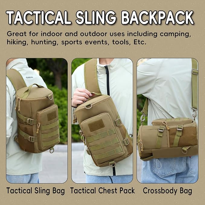 Tactical Sling Bag, Military Shoulder Backpack for Men Durable Cross Body Bucket Bags EDC MOLLE Pack Outdoor Sport