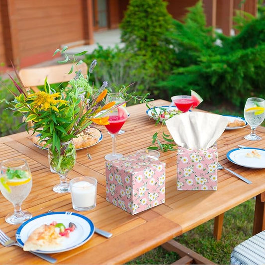 12 Pack Summer Daisies Floral Facial Tissues Cube Boxes 600 Sheets 3 Ply Pink Small Flower Face Tissues Bulk for Summer Car Bedroom Supplies