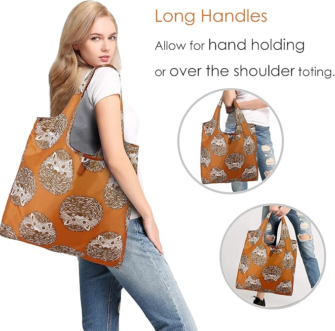 BeeGreen Animal Lover Reusable Grocery Bags | Foldable Tote Bags with Handles, Reusable Gift Bulk 6 Set for Women, Heavy Duty Washable Polyester Travel & Shopping Basket.