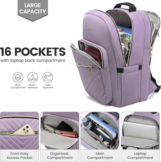 LOVEVOOK Laptop Backpack for Women 17.3 inch,Cute Womens Travel Backpack Purse,Professional Laptop Computer Bag,Waterproof Work Business College Teacher Bag Carry on Backpack with USB Port,Taro Purple