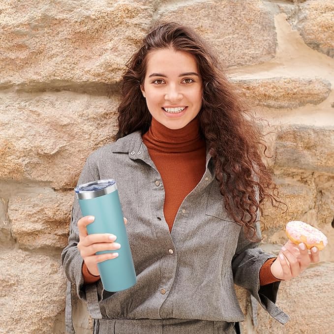 20 oz Skinny Tumbler with Lid and Straw,Stainless Steel Vacuum Insulated Tumbler Cup Double Wall Leak-proof Coffee Mug,Travel Thermal Water Tumbler for Home,Office,Outdoor (Glacier blue,1)