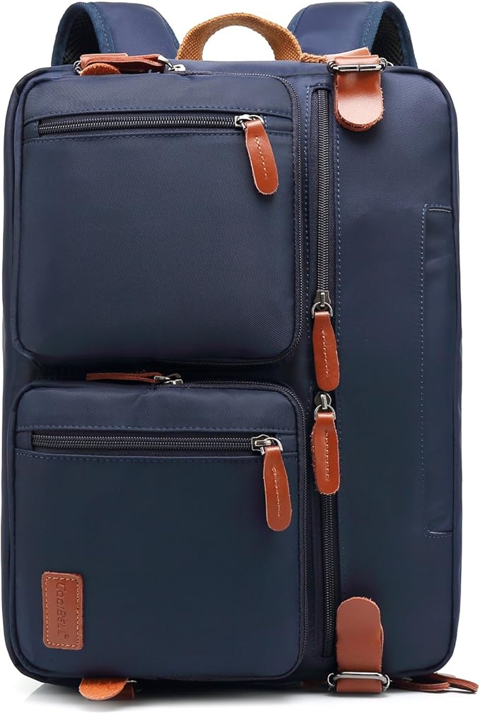 Convertible Backpack Messenger Shoulder Bag Laptop Case Handbag Business Briefcase Multi-Functional Travel Rucksack Fits 15.6 Inch Laptop for Men/Women (Blue)