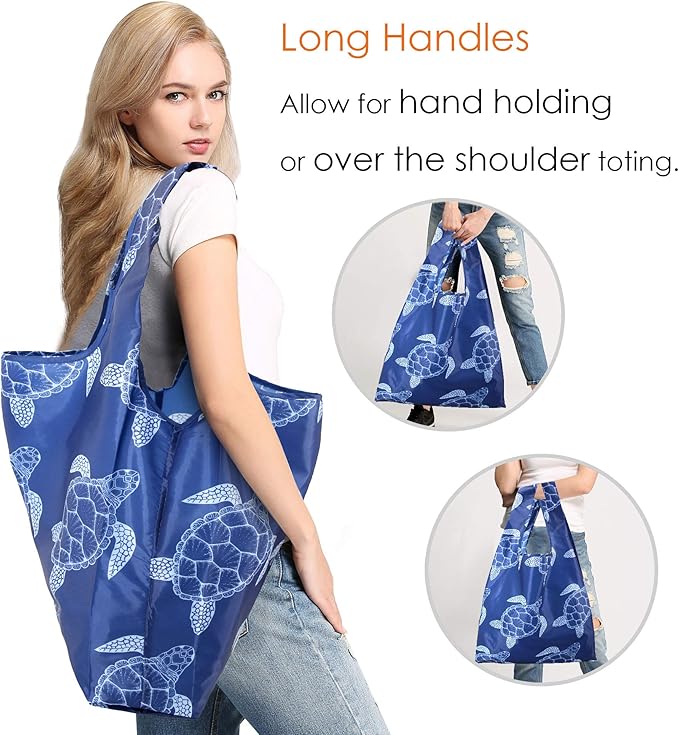 BeeGreen Reusable Grocery Bags Foldable 12 Pack Large Cute Totes - Heavy Duty Washable Holiday Cloth Gifts Bag with Handles, Reusable Gift Bulk Shopping Bags for Groceries for Women Animal Lover