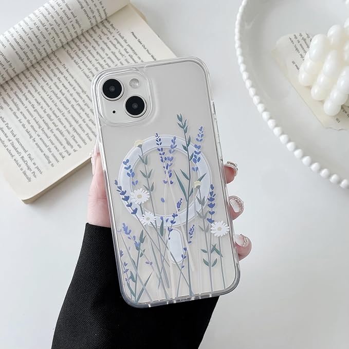ZTOFERA for iPhone 15 Magnetic Case Compatible with Magsafe,Aesthetic Floral Pattern Design Cute for Girl Women,Anti-Drop Protective Hard Phone Cover for iPhone 15-Lavender