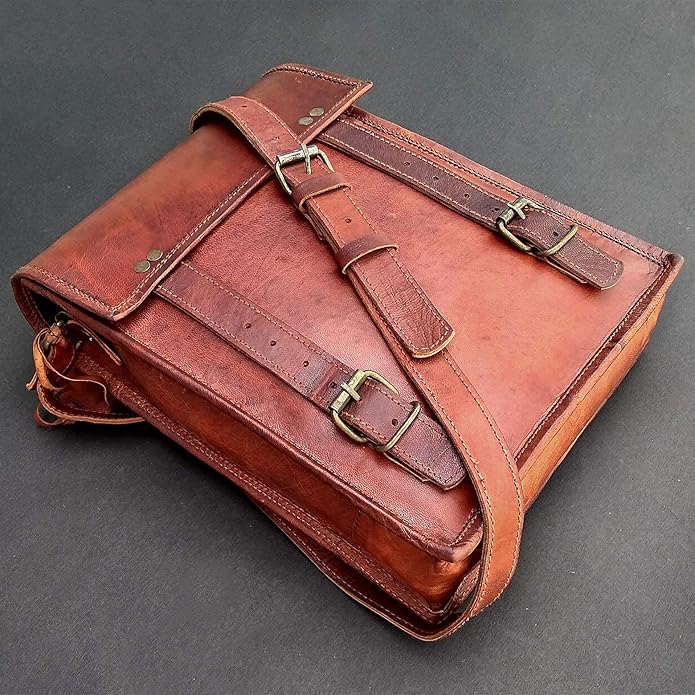 RUSTIC TOWN Leather Satchel iPad Tablet Bag - Leather Saddle Bag Purse - Small Shoulder Bag for Men and Women