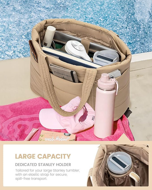 LOVEVOOK Tote Bag for Women, Large Puffer Work Tote Bag for 15.6 Inch Laptop, Lightweight Travel Tote with Zipper Gifts for Women