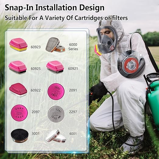 Full Face Respirator Mask with Filters - Reusable Anti-fog Gas Mask with 60923 Activated Carbon Filters, The Respirator Mask for Chemicals, Paint, Welding, Polishing, Sanding, Cutting, Dust, Spraying