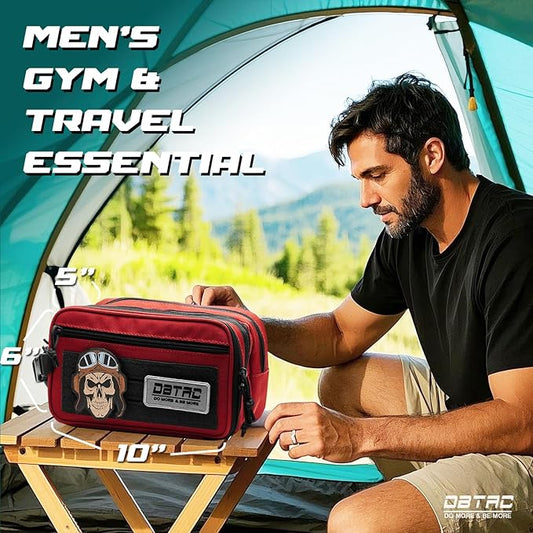 DBTAC Tactical Toiletry Bag w/Electronic Organizer Compartment | Dry/Wet Separate Hygiene Bag, Expanded Travel Dopp Kit Shaving Kit Travel shower Bag for Men (Red)