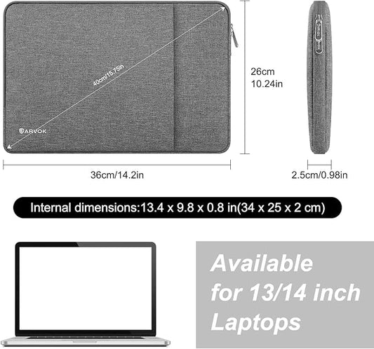 Arvok Laptop Sleeve Case 13 13.3 14 inch for MacBook Air 13-inch/MacBook Pro 13/14 inch, Water-Resistant Protective Portable Computer Cover Bag for HP/Dell/Asus/Acer, Gray