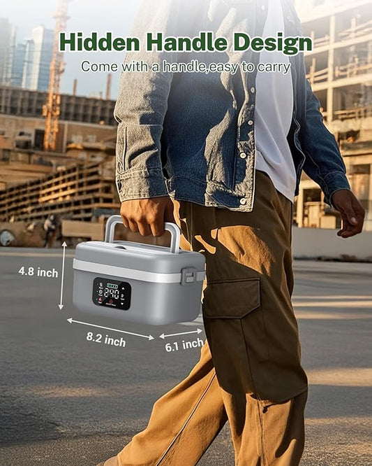 ODSD Cordless Electric Lunch Box for Adults, 16000mAh Rechargeable Self-Heating Lunch Box Food Warmer with Timer & Adjustable Heating, 34oz/1L Container with Insulated Bag for Office Car Outdoor