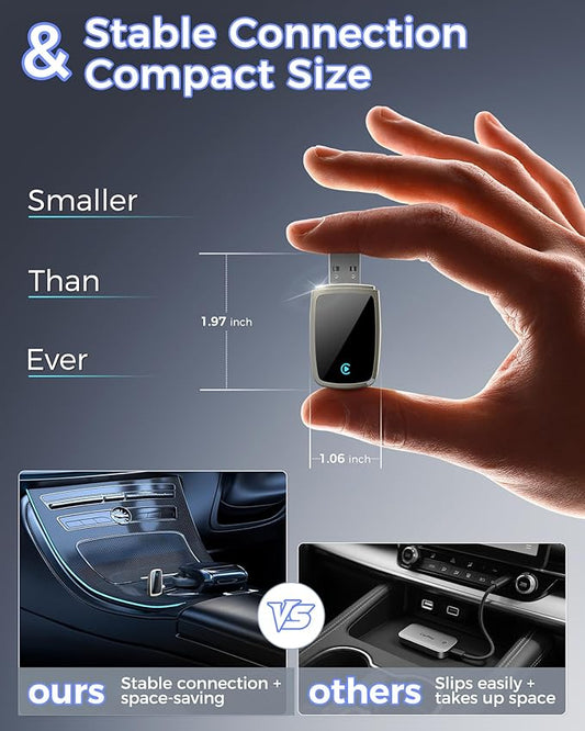 Wireless CarPlay Adapter 2025 Upgrade, Mini USB Design Converts Wired Car Play to Wireless, Plug and Play, Ultra-Low Latency Fast Stable Connection Compatible with iPhone 6+(Gold)