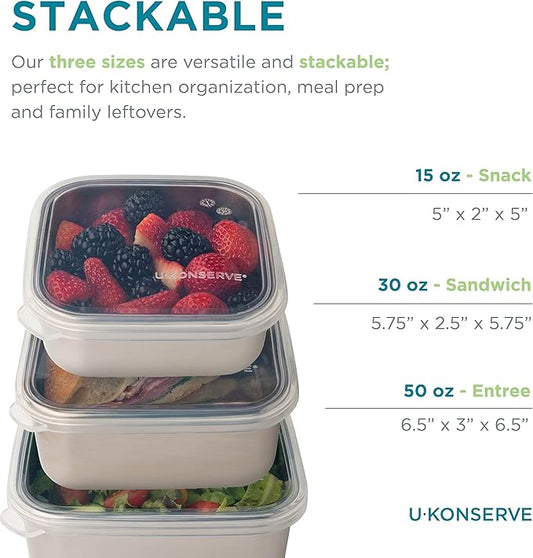 U Konserve Stainless Steel Food Storage Bento Box Container, Leak Proof Silicone Lid Dishwasher Safe - Plastic Free (50oz Clear)