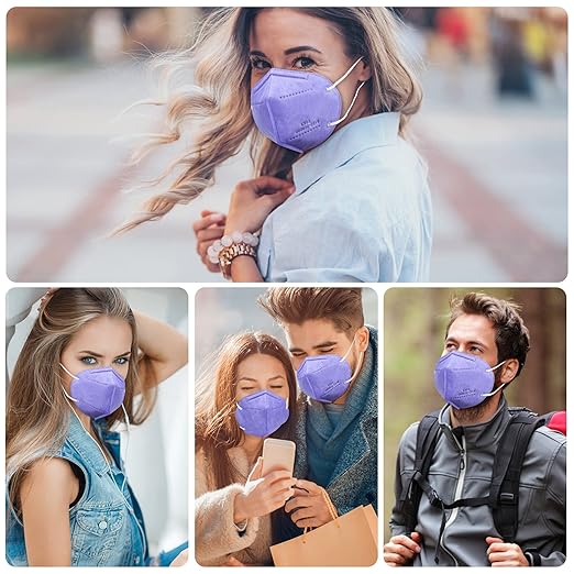 akgk KN95 Face Mask 50 PCS, Breathable Protection Masks, 5-Ply KN95 Purple Masks, Cup Dust Safety Masks