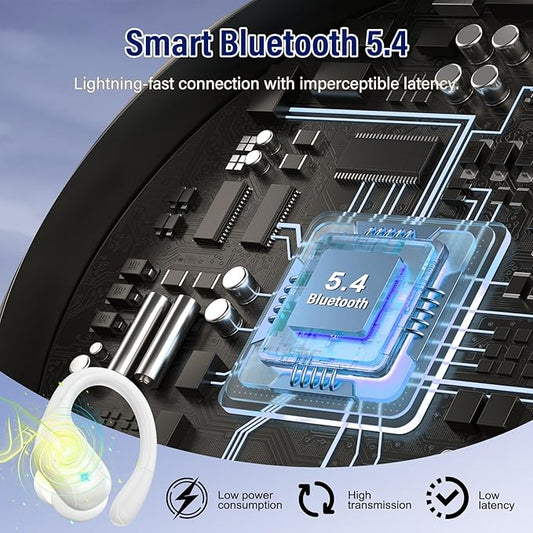 Wireless Earbuds Bluetooth 5.4 Headphones 75H Stereo Deep Bass Sports Over Ear Buds with Earhooks, LED Display Bluetooth Earbuds with 4 ENC Mic, IP7 Waterproof Earphone for Running, White