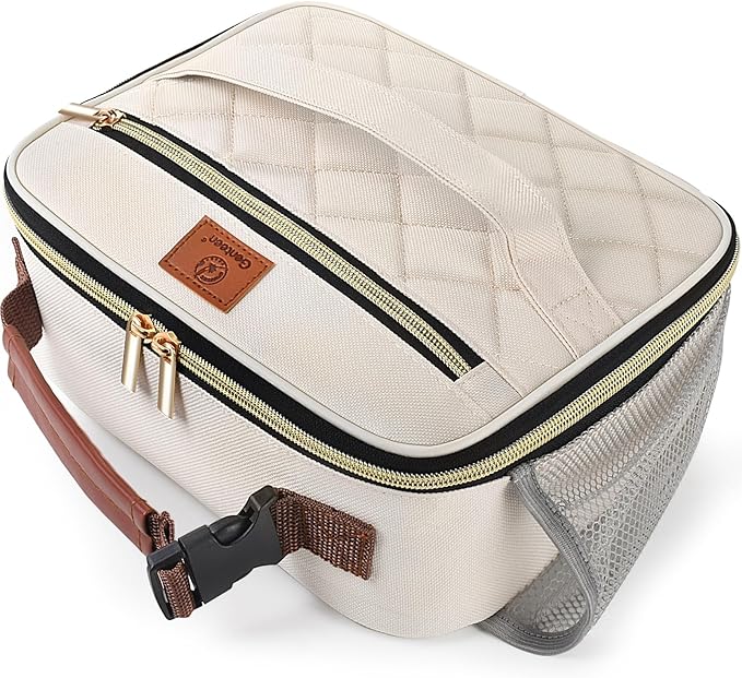 Genteen Lunch Box for Women Adults Girls - Insulated LunchBox Reusable, Zip Closure & Buckle Handle, Portable Cooler for Work, School, Travel (White)