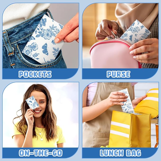 Therwen 100 Pack Pocket Tissues Travel Packs Bulk 1000 Sheet Mini Tissues Bulk 3 Ply Small Travel Size Paper Individual Pocket Size (Butterfly)