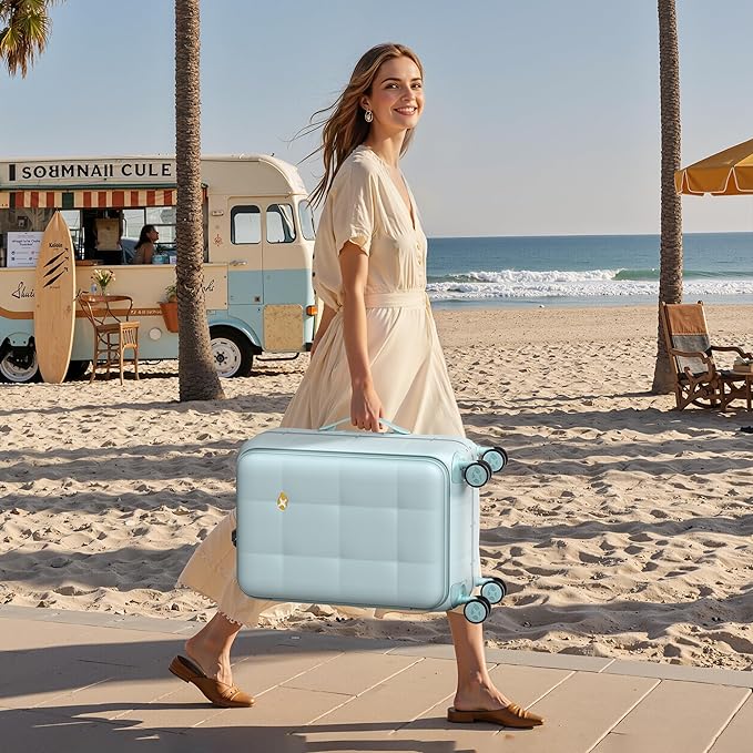 MGB 20 Inch Top Open Carry On Luggage 22x14x9 Airline Approved, Aluminum Frame Hard Shell Carry On Suitcase with Spinner Wheels,Travel Small Luggage for Women Men Gifts (Aquamarine)
